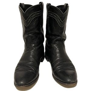 JUSTIN Mens Smooth Ostrich Stitch Roper Cowboy Western Boots Black #3172 SZ 10.5